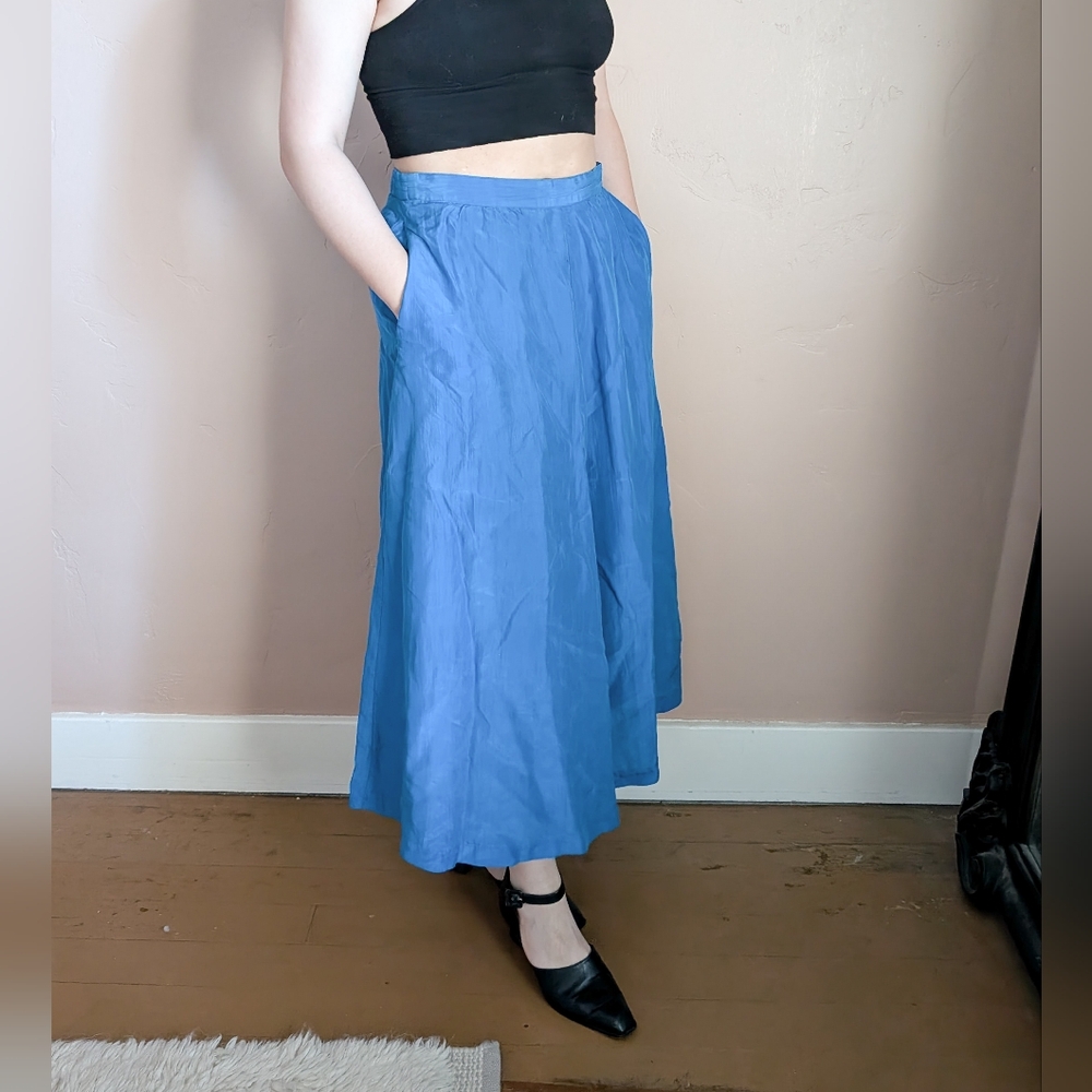 Vintage Regina Porter Bright Teal Blue 100% Silk Skirt - Size Large